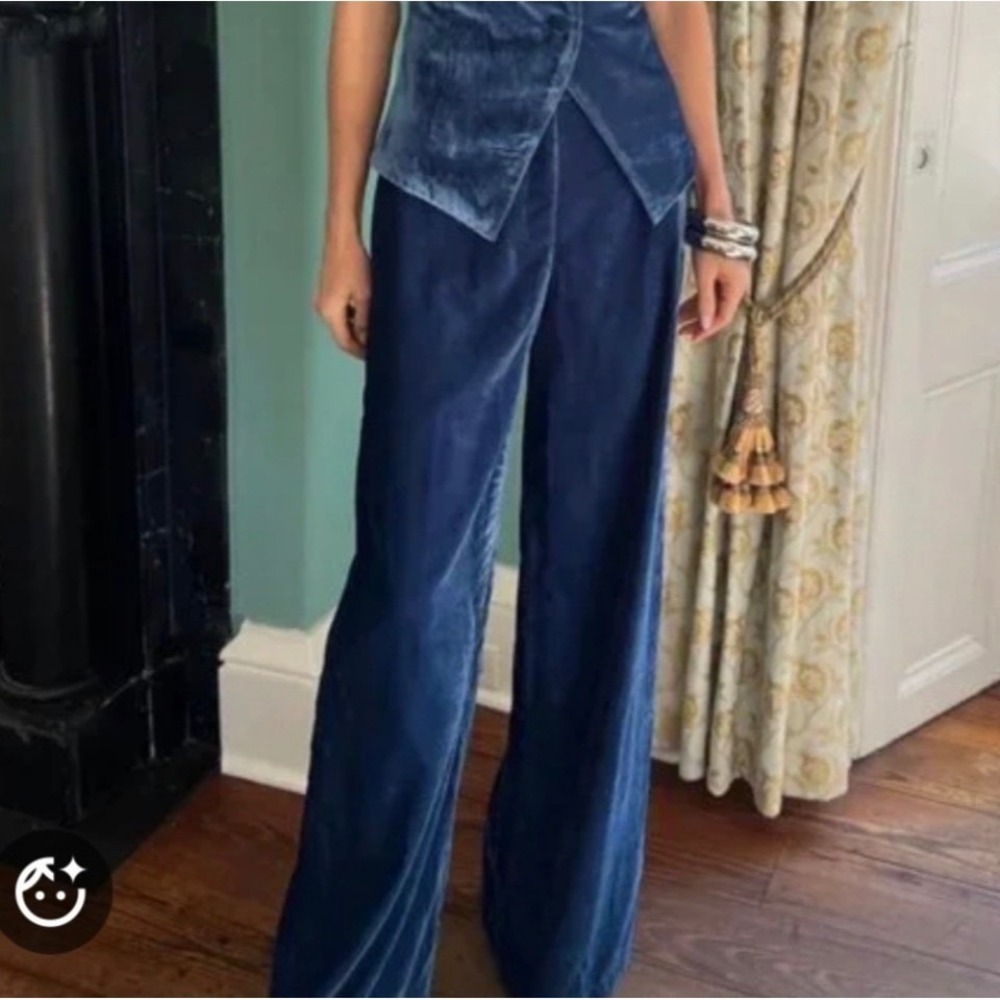 NWT Julia Amory Julia Pant Velvet Azure Blue Wide Leg High Rise Trousers L
